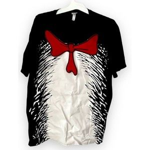 Dr. Seuss Cat in the Hat T-Shirt for adult, Halloween Costume Mens L/XL Cotton
